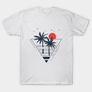 Sunset. Palms. Geometric Style T-Shirt